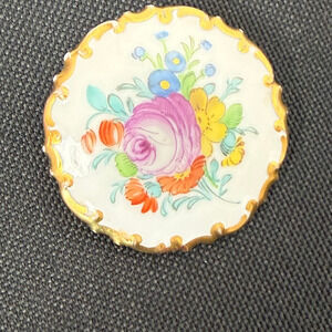Rosenthal Handmalerei München Germania Porcelain Brooch Hand Painted Rose Gold